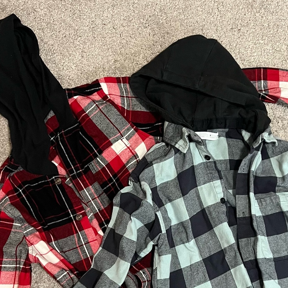 Boys Plaid Hooded Kids Shirt Bundle